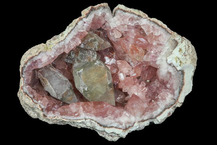 Pink Amethyst Geode Section with Calcite - Argentina #113335
